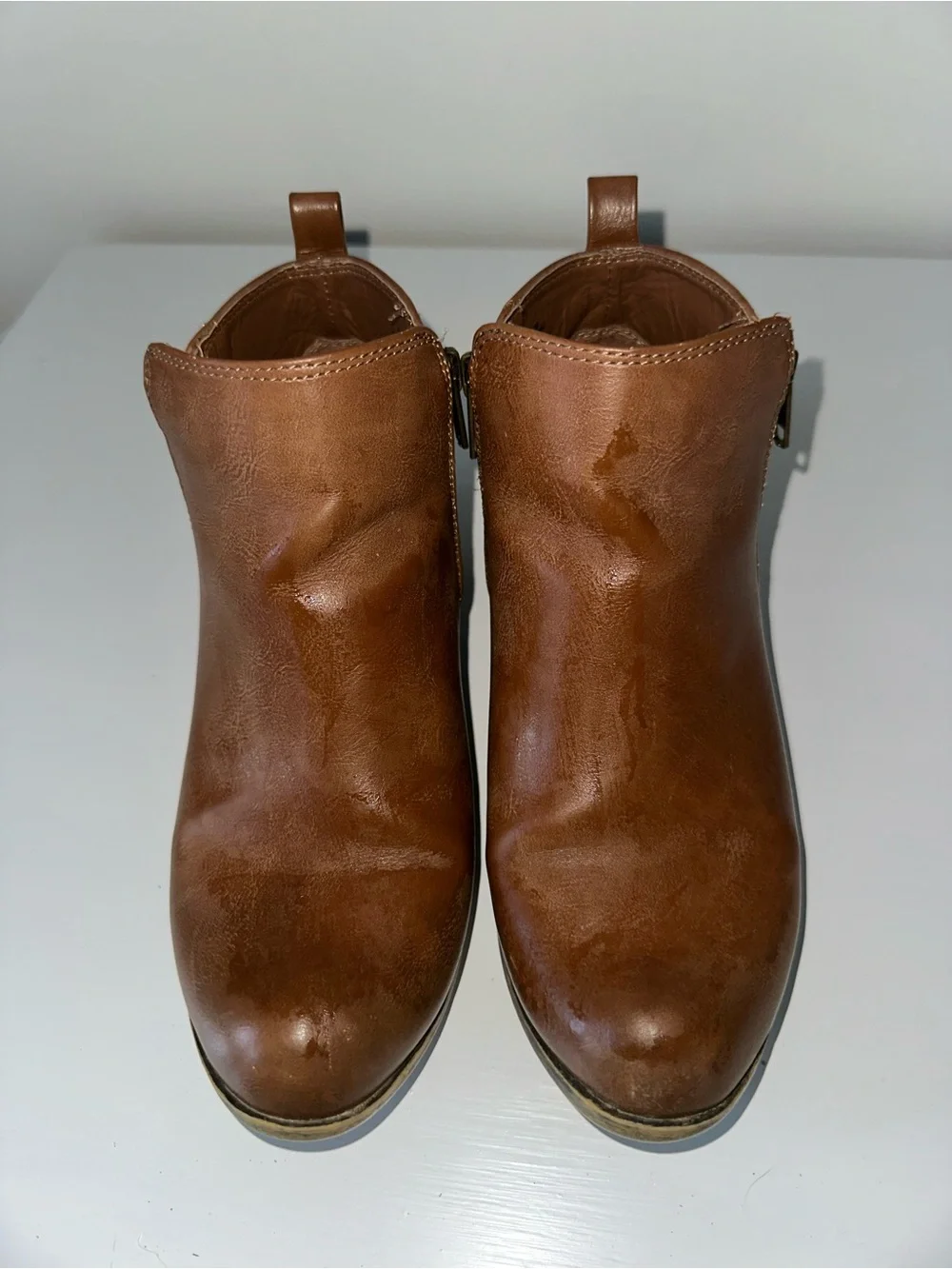 Dollcake Tan Brown Ankle Booties with‎ Side Zip